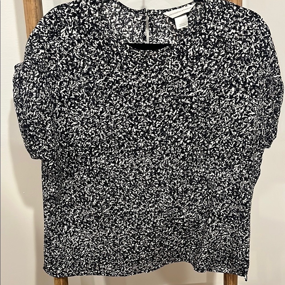 Christopher & Banks Black and White Short Sleeve Blouse